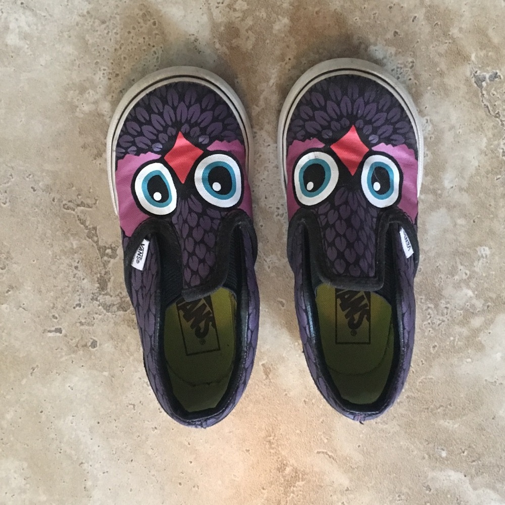 Slip on vans. Cute owl print pink purple